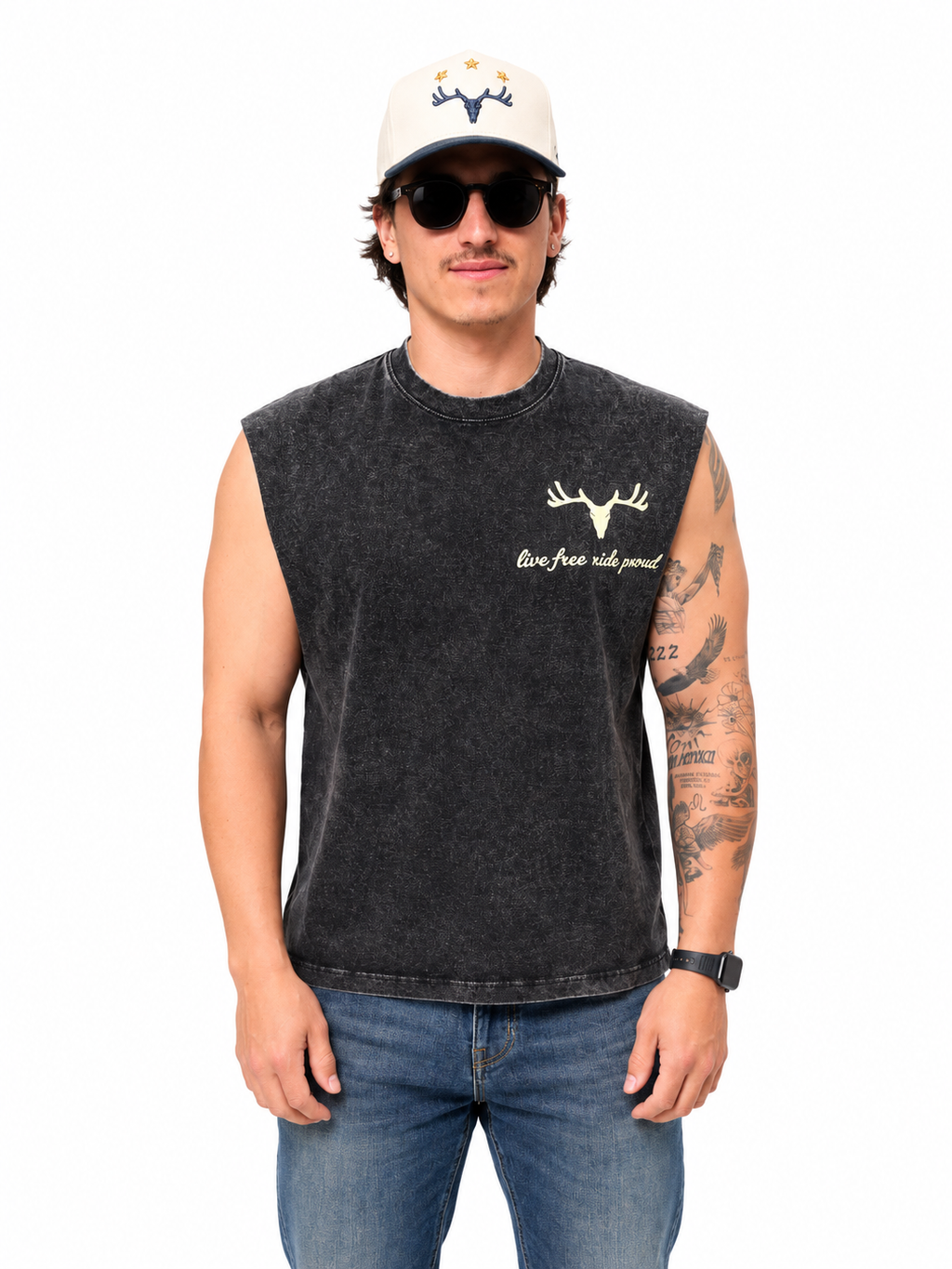 Acid Wash Sleeveless T Shirt