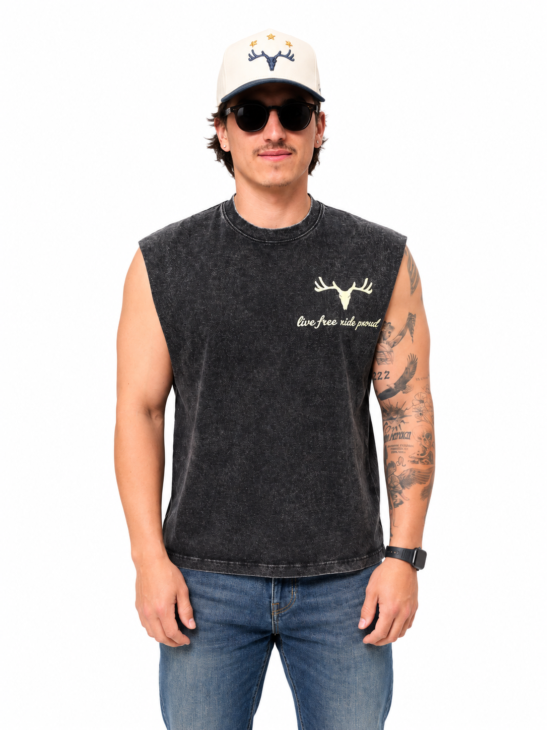 Acid Wash Sleeveless T Shirt